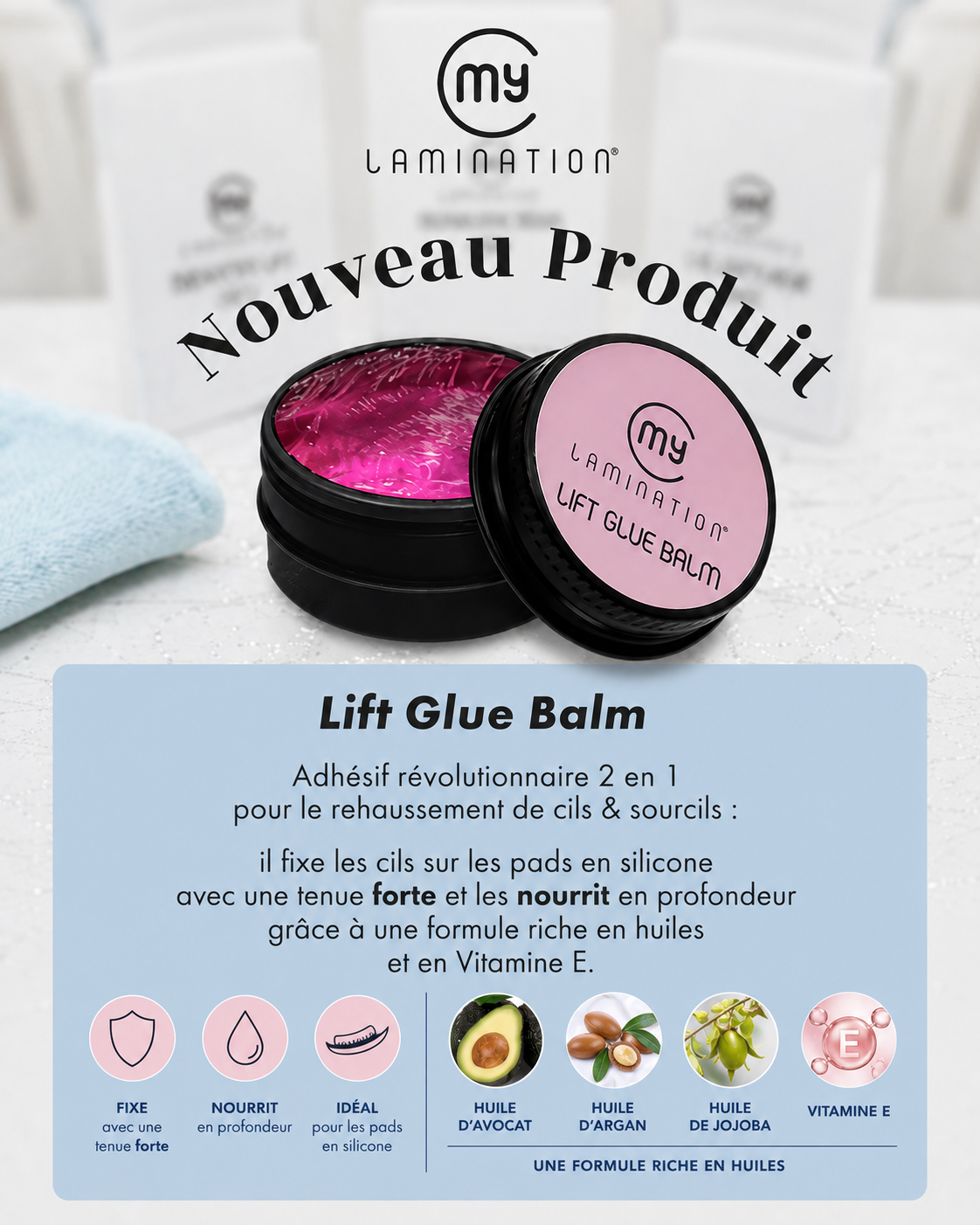 Lift Glue Balm My Lamination, adhésif professionnel pour rehaussement de cils et Brow Lift