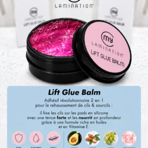 Lift Glue Balm My Lamination, baume adhésif nourrissant pour rehaussement de cils, avec huiles d’avocat, d’argan, de jojoba et vitamine E.