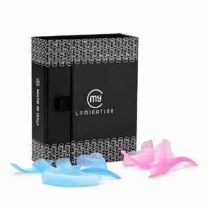 Kit Silicone Lash Mix My Lamination avec son coffret noir et ses pads en silicone roses et bleus pour le rehaussement de cils.