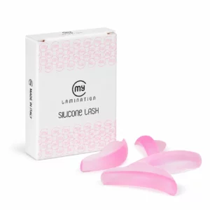 Pads roses en silicone Silicone Lash Pink My Lamination devant leur boîte, pour le rehaussement de cils.